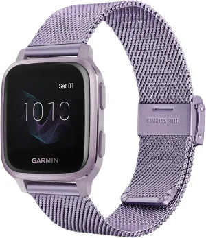 TRUMiRR Watch Band for Venu Sq/Vivoactive 5 Orchid Purple, Mesh Woven Stainless Steel Watchband Quick Release Strap Wristband for Garmin Venu Sq 2 / Venu Sq Music/Venu Smartwatch