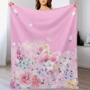 Ultra Soft Flannel Throw Blanket 50" x 60" Watercolor Flower Paisley Butterfly Pink Lightweight Anti-Pilling Wrinkle-Resistant Flannel Blanket for Sofa Bed Travel Gifts