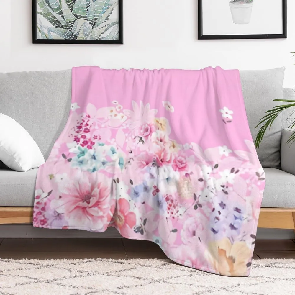 Ultra Soft Flannel Throw Blanket 50" x 60" Watercolor Flower Paisley Butterfly Pink Lightweight Anti-Pilling Wrinkle-Resistant Flannel Blanket for Sofa Bed Travel Gifts