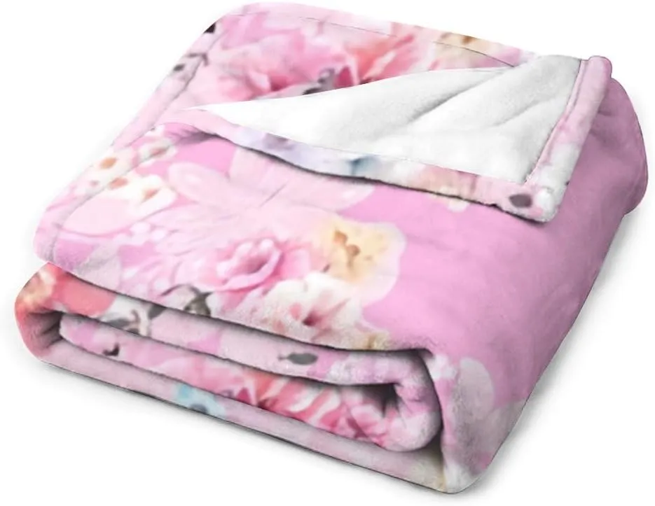 Ultra Soft Flannel Throw Blanket 50" x 60" Watercolor Flower Paisley Butterfly Pink Lightweight Anti-Pilling Wrinkle-Resistant Flannel Blanket for Sofa Bed Travel Gifts