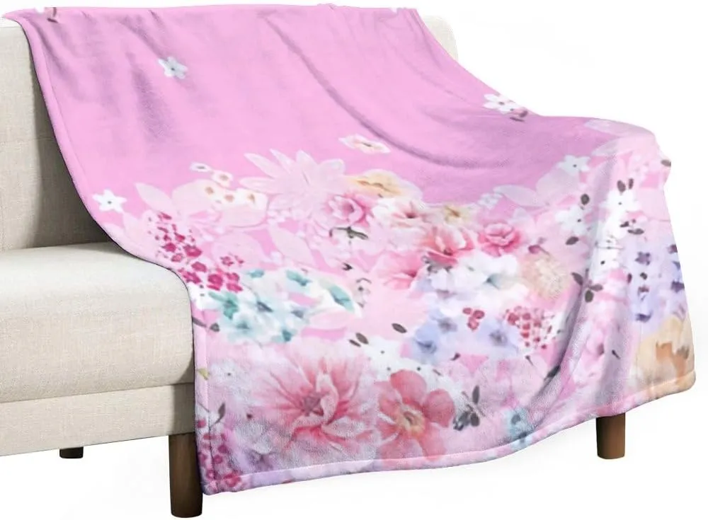 Ultra Soft Flannel Throw Blanket 50" x 60" Watercolor Flower Paisley Butterfly Pink Lightweight Anti-Pilling Wrinkle-Resistant Flannel Blanket for Sofa Bed Travel Gifts