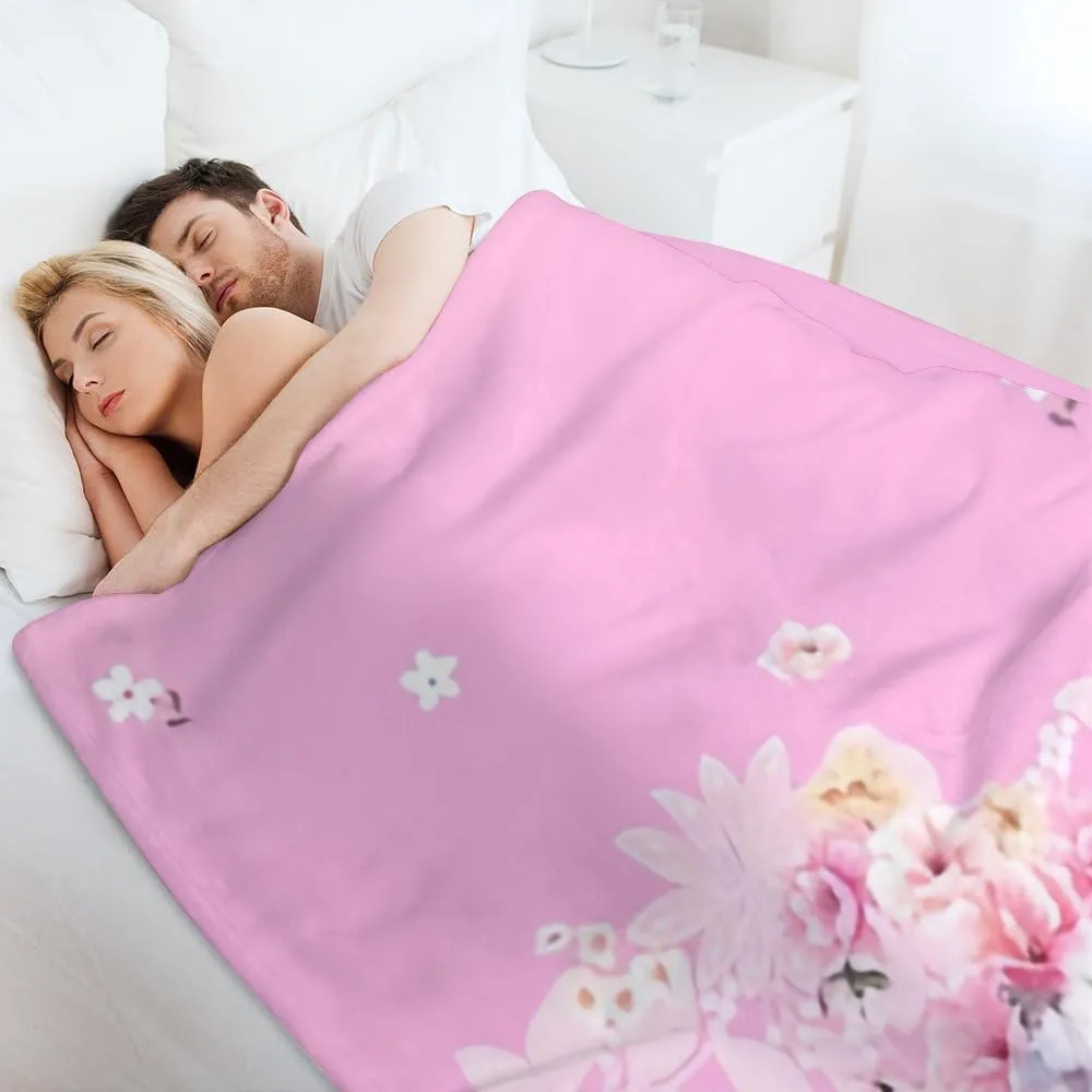 Ultra Soft Flannel Throw Blanket 50" x 60" Watercolor Flower Paisley Butterfly Pink Lightweight Anti-Pilling Wrinkle-Resistant Flannel Blanket for Sofa Bed Travel Gifts