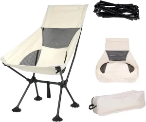 Ultralight High-Back Camping Chair - Portable Folding Backpacking Chair with Anti-sag Footmuffs, Supports up to 300 lbs, Compact and Durable for Outdoor Hiking, Camping, Fishing, Reading - White