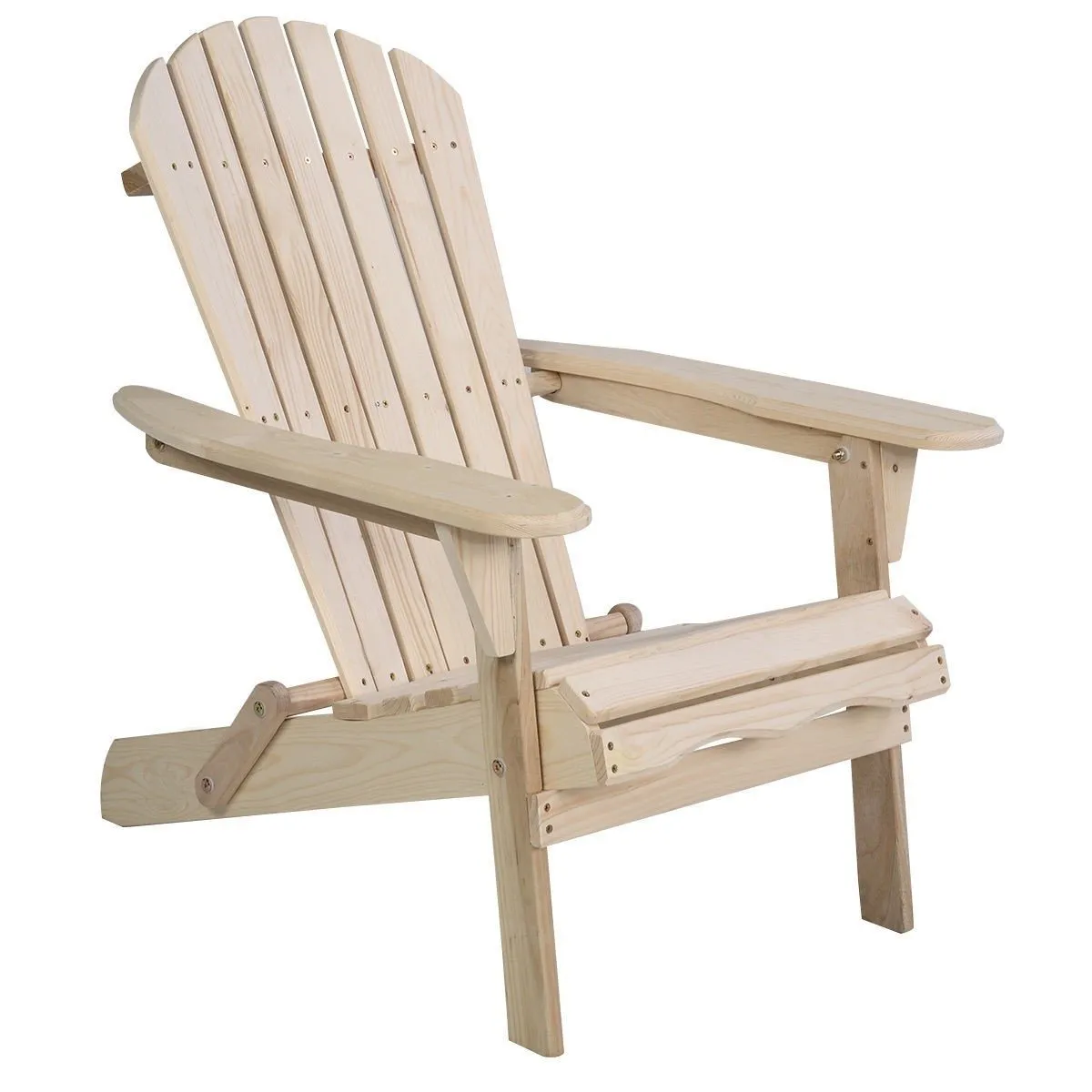 Unfinished Wood Folding Adirondack Chair Outdoor Garden Patio