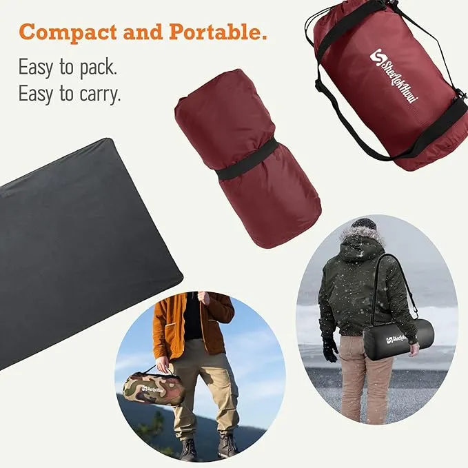 Updated Stadium Blanket for Cold Weather, 4-in-1 Waterproof Large Outdoor Blanket. Warm, Windproof, Portable, Great for Sports Events, Camping, Hiking, Picnic - 82x55in., Antique Ruby