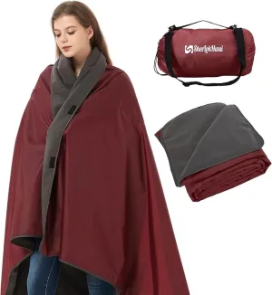 Updated Stadium Blanket for Cold Weather, 4-in-1 Waterproof Large Outdoor Blanket. Warm, Windproof, Portable, Great for Sports Events, Camping, Hiking, Picnic - 82x55in., Antique Ruby