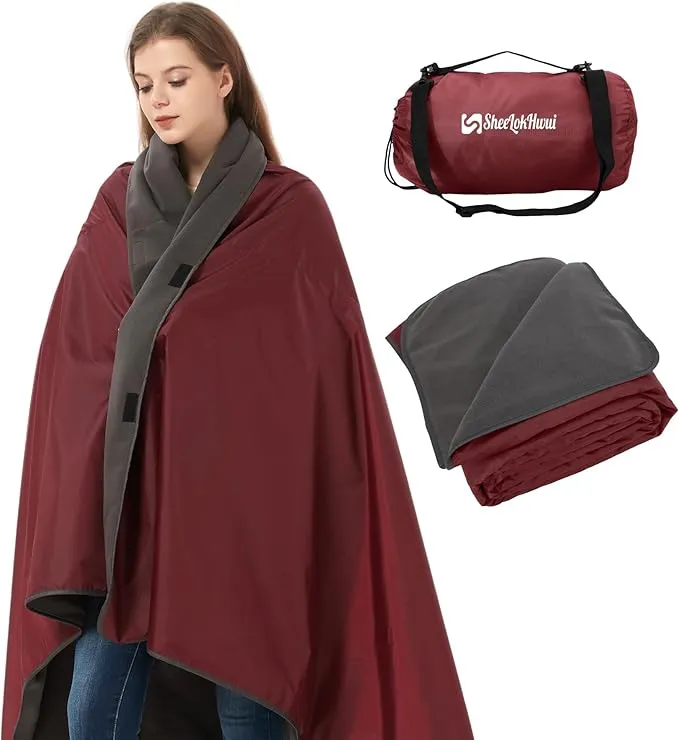 Updated Stadium Blanket for Cold Weather, 4-in-1 Waterproof Large Outdoor Blanket. Warm, Windproof, Portable, Great for Sports Events, Camping, Hiking, Picnic - 82x55in., Antique Ruby