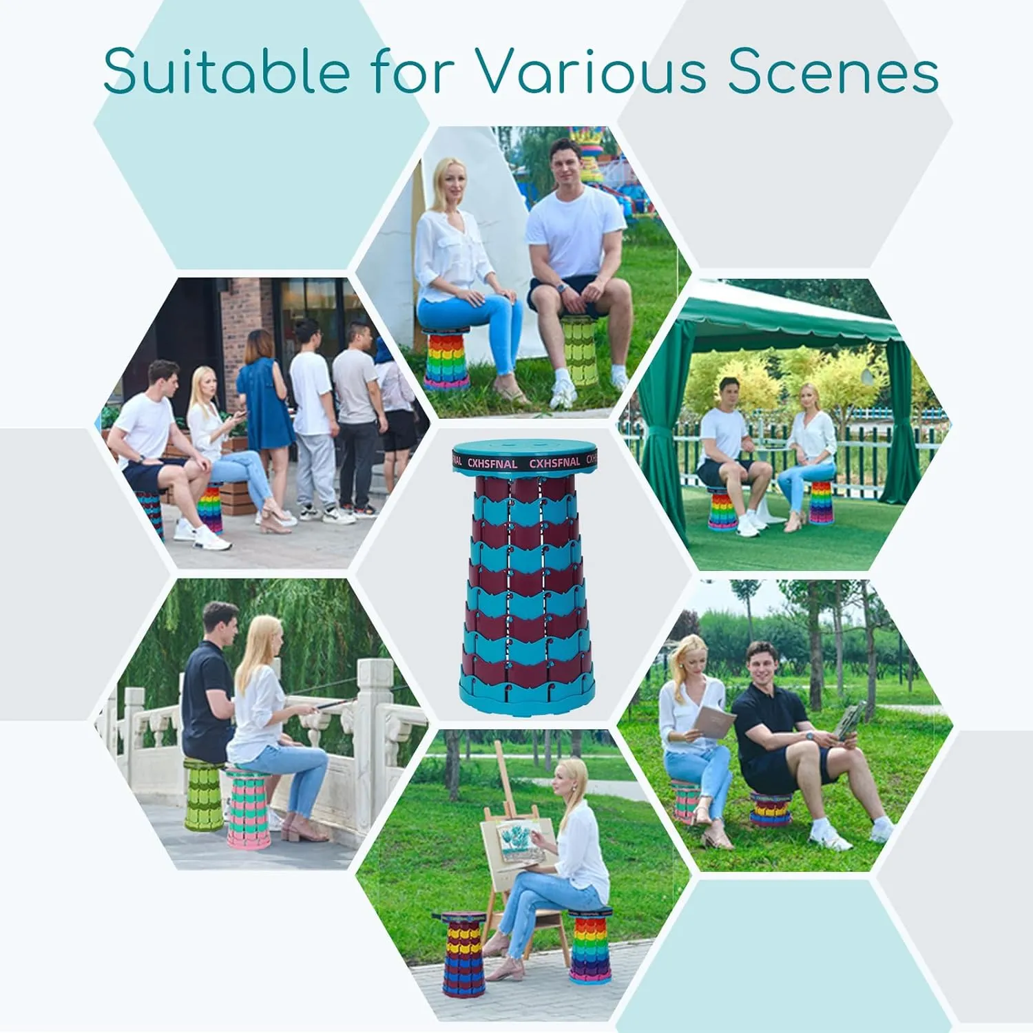 Upgraded Portable Collapsible Stool 2 Pack Lightweight but Sturdy Load Capacity 400lbs Small Folding Camping Chairs Height Adjustable for Fishing Hiking Gardening Hunting BBQ(Blue Purple)
