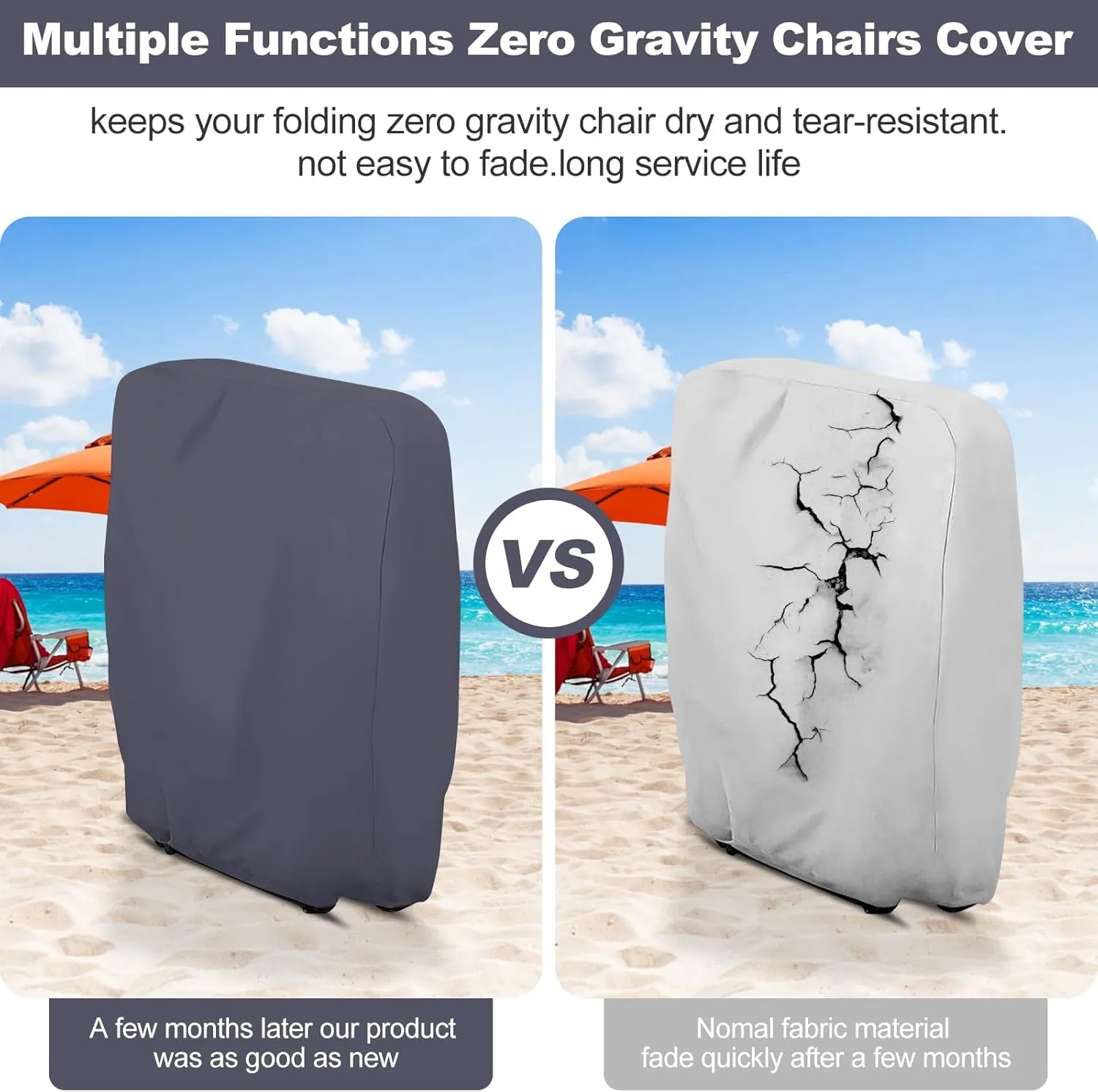 Uranshin Outdoor Folding Chair Covers 2PCS, Zero Gravity Chair Cover 28" W x 13" D x 43" H, Waterproof 210D Oxford Funiture Cover with Storage Bag, Patio Chair Cover for All Weather (Dark Grey)