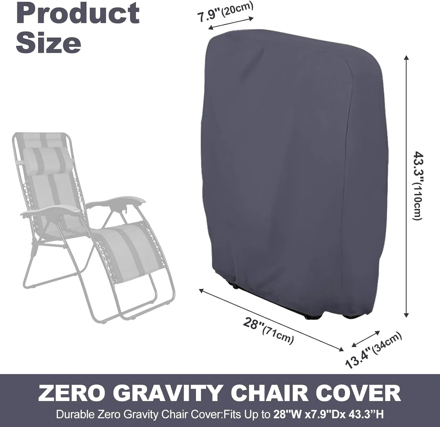 Uranshin Outdoor Folding Chair Covers 2PCS, Zero Gravity Chair Cover 28" W x 13" D x 43" H, Waterproof 210D Oxford Funiture Cover with Storage Bag, Patio Chair Cover for All Weather (Dark Grey)