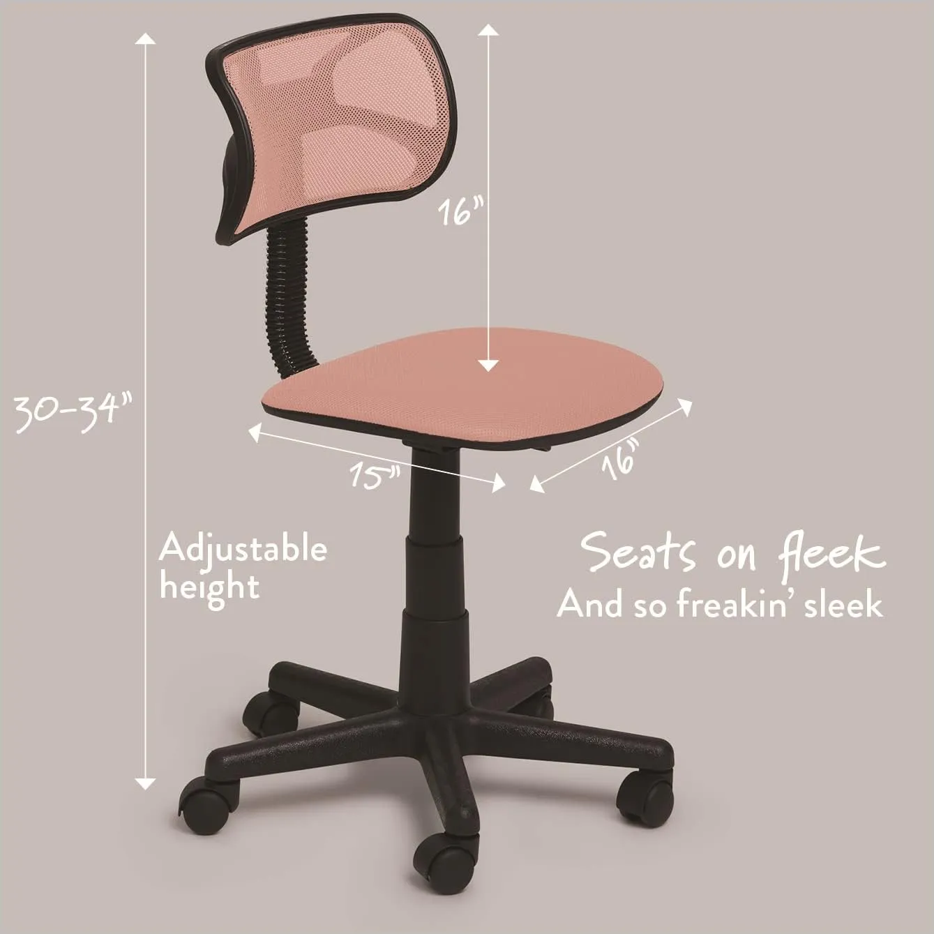 Urban Lifestyle Swivel Mesh Desk Chair, Blush 21D x 21W x 34H in