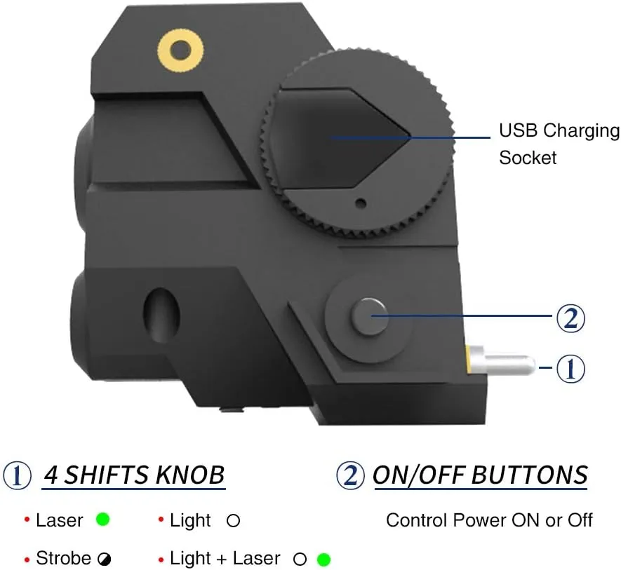 USA LASPUR Mini Tactical Sub Compact Rail Mount Laser Sight with High Lumen CREE LED Flashlight Light Integrated Combo with Strobe