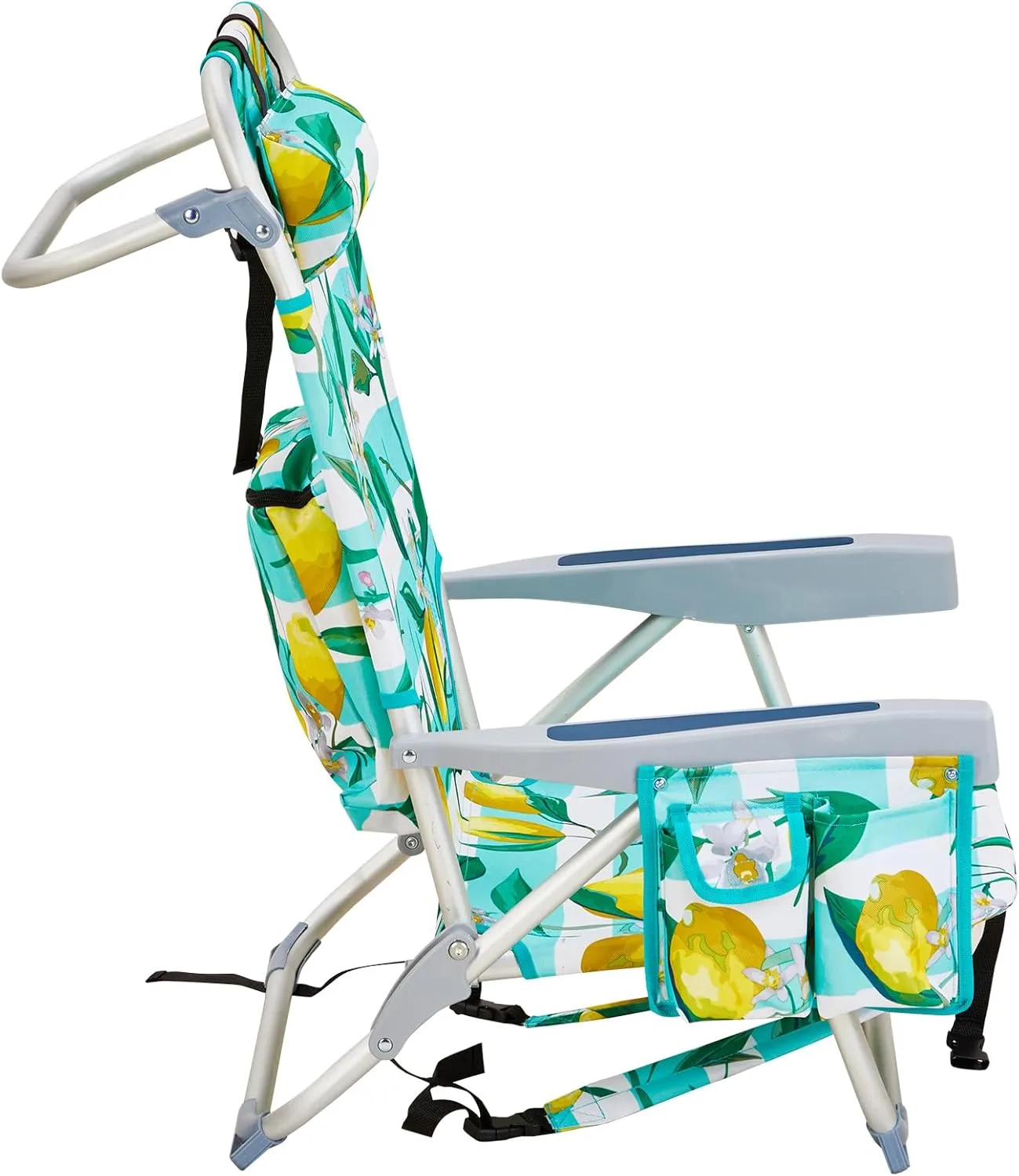 Vasitelan Outdoor Folding Backpack Beach Chair with 5 Positions, Towel bar, Cooler Pouch, Cup Holder,Folding Beach Chair with Backpack Straps (Lemon, Short)
