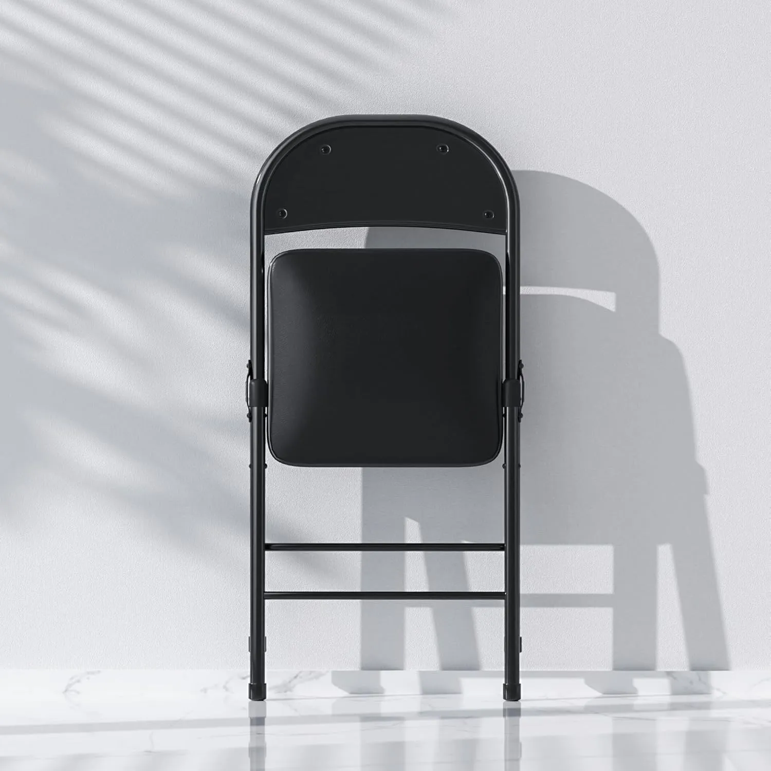 VECELO 4-Pack Folding Chairs Portable Metal with Ultra Soft PU Padded Cushion Seats for Home Office, Black, Square