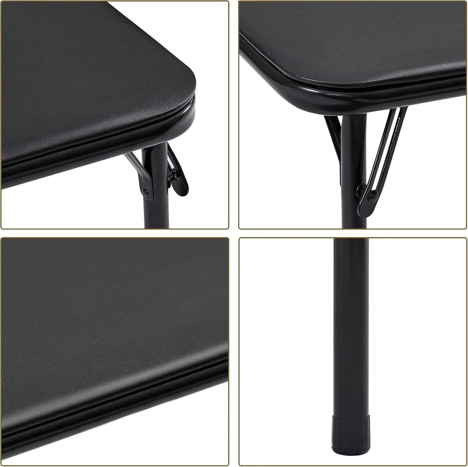 VECELO Folding Card Table and Chair Set of 5 Portable with Padded Tabletop, No Assembly Required, Black