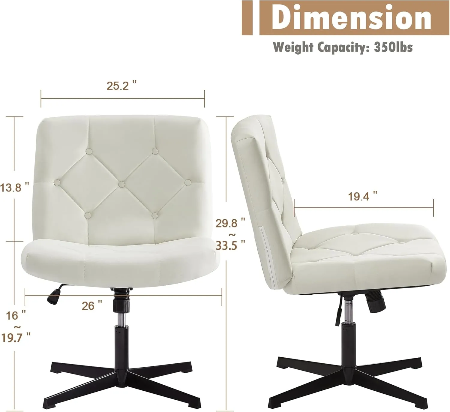 VECELO Modern Armless Criss Cross Chair No Wheels with Comfy Wide Fabric Padded Seat & Back, Swivel & Height Adjustable for Home/Bedroom/Make Up, Beige