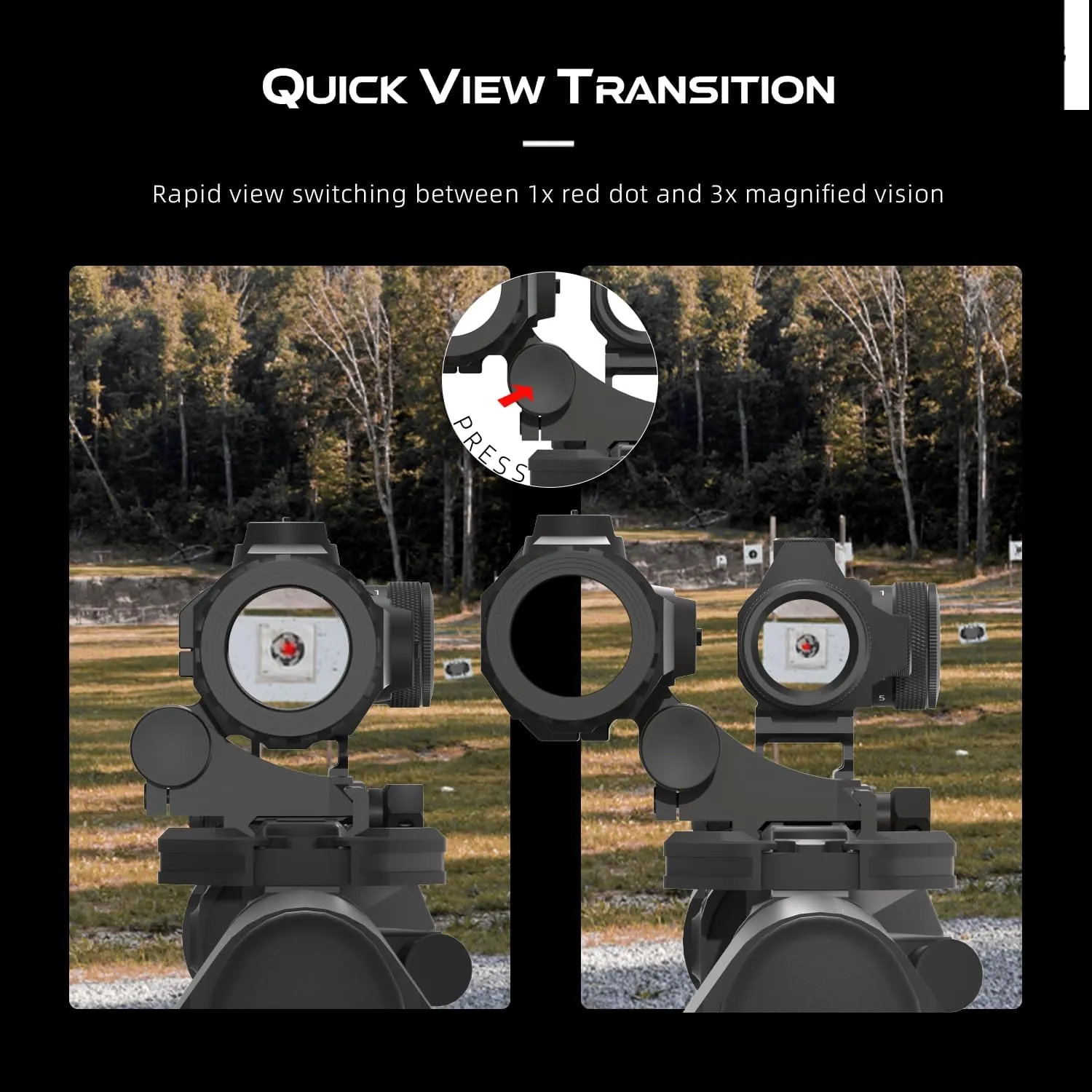 Vector Optics 3x22 Flip to Side Magnifier, Absolute 1.4 inch Co-Witness Heights, Easily Press to Flip, Lightweight, Rubber-Armed, Fit for CQB and Medium to Close-Range Tactical Shooting, SCMF-31