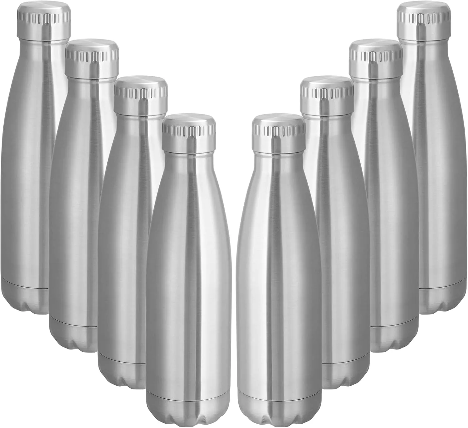 VEGOND 17oz Stainless Steel Water Bottles Bulk, Reusable Metal Sports Water Bottle Keeps Drink Hot and Cold, BPA Free Double Wall Vacuum Cola Shape Insulated Water Bottles for Camping Gym, 8 Pack