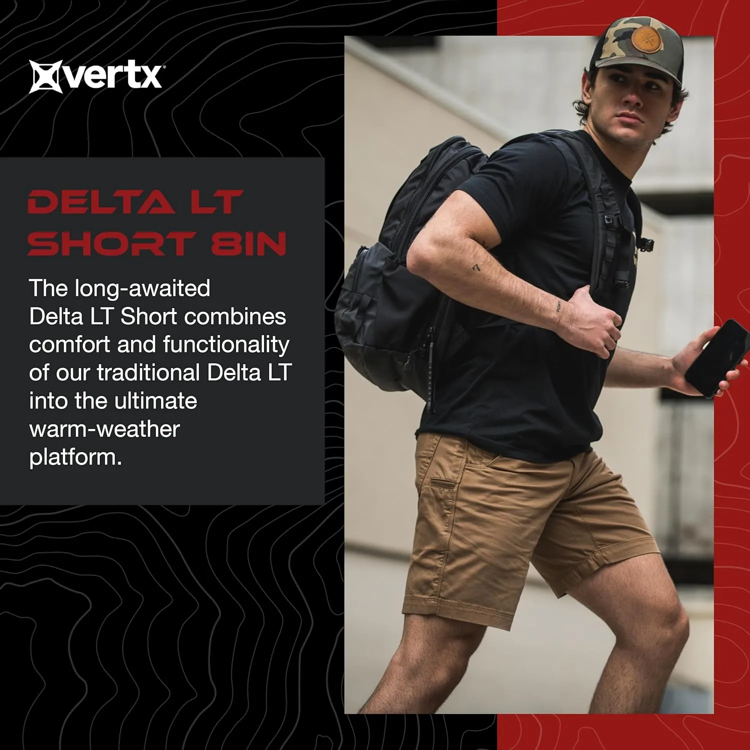 Vertx Delta LT 8 Inch Mens Tactical Shorts with Pockets, Lightweight Stretch Casual Tactical Operations Gear, Athletic-Fit