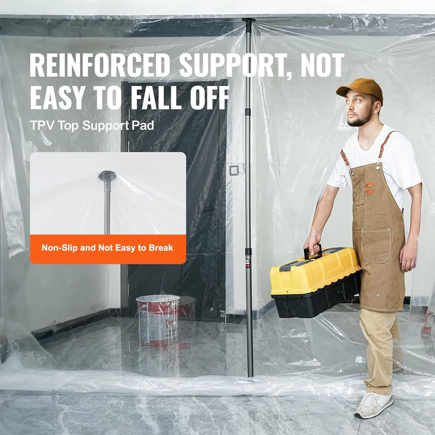 VEVOR Dust Barrier 10 Telescoping System with 4 Poles, Carry Bag, and 32.8x13.12 Ft Plastic Film for Interior Decoration and Painting, White Transparent