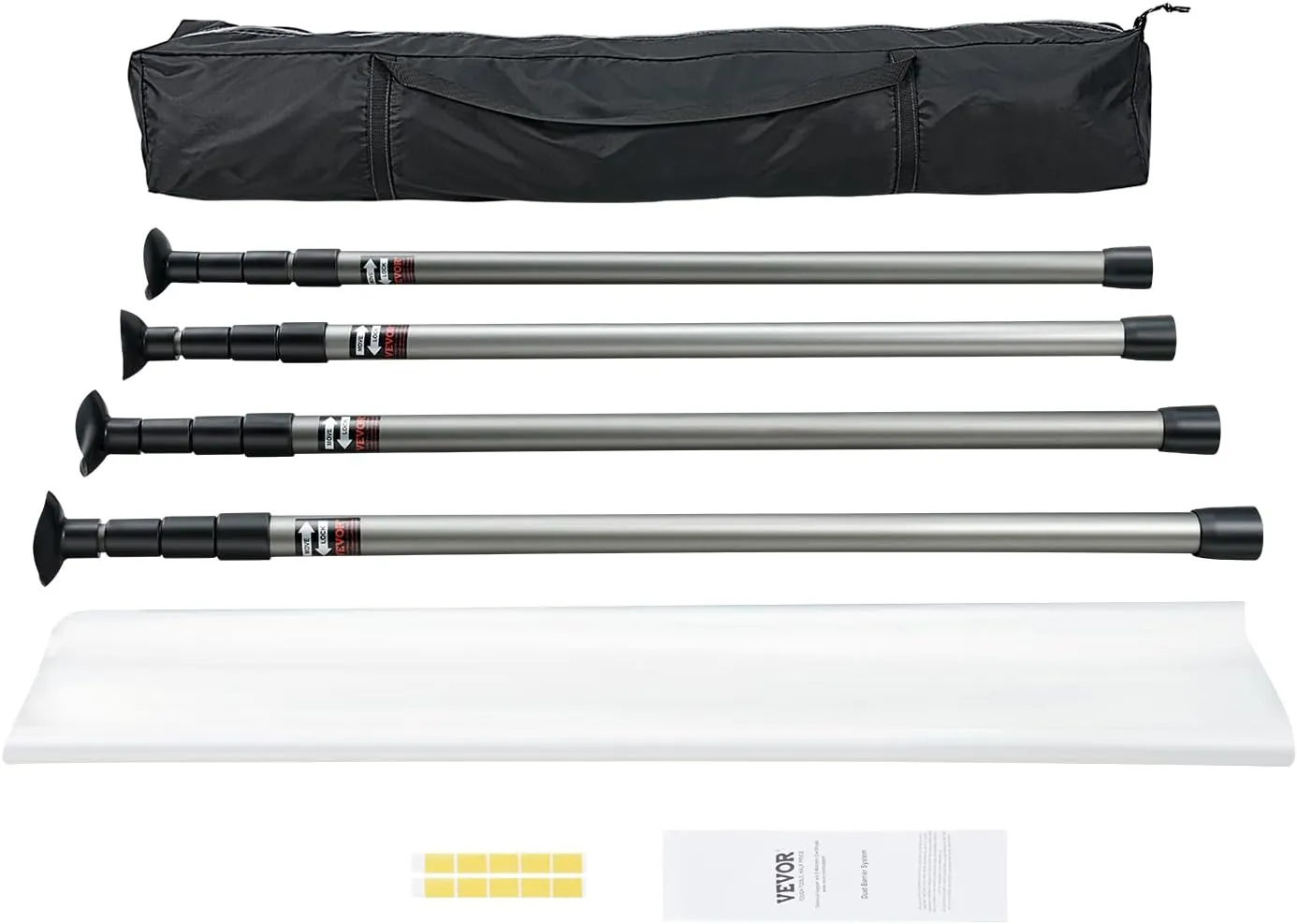 VEVOR Dust Barrier 10 Telescoping System with 4 Poles, Carry Bag, and 32.8x13.12 Ft Plastic Film for Interior Decoration and Painting, White Transparent