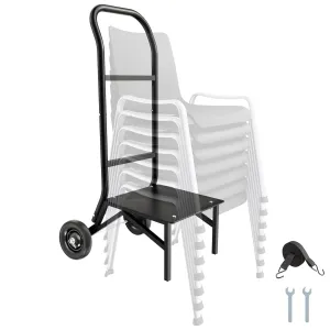 VEVOR Folding Chair Rack, 150 LBS Capacity, Heavy-Duty Chair Cart for Stacking 10 Chairs, Multi-Function Metal Chair Storage Dolly with Rubber Wheels, Push-Style Chair Holder, Matte Black