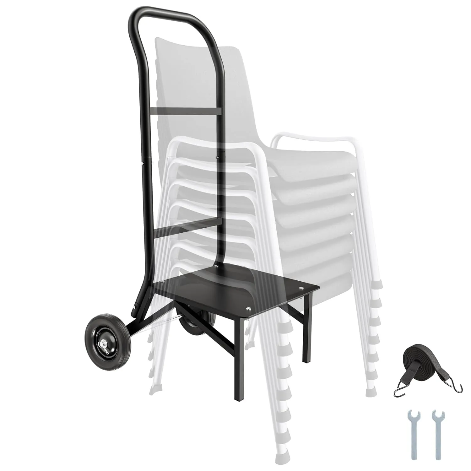 VEVOR Folding Chair Rack, 150 LBS Capacity, Heavy-Duty Chair Cart for Stacking 10 Chairs, Multi-Function Metal Chair Storage Dolly with Rubber Wheels, Push-Style Chair Holder, Matte Black