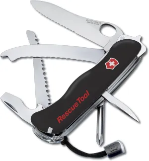 Victorinox Rescue Tool with Nylon Pouch Swiss Army Knife, 13 Functions, Swiss Made Pocket Knife with Seatbelt Cutter and Glass Saw - Black