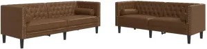 vidaXL Chesterfield Sofa Set with Bolsters, 2-Piece Set, Sofa Set with Cushion, Seating Set for Living Room, Upholstered Sofa, Couch Chair, Brown Faux Leather, Suede Look
