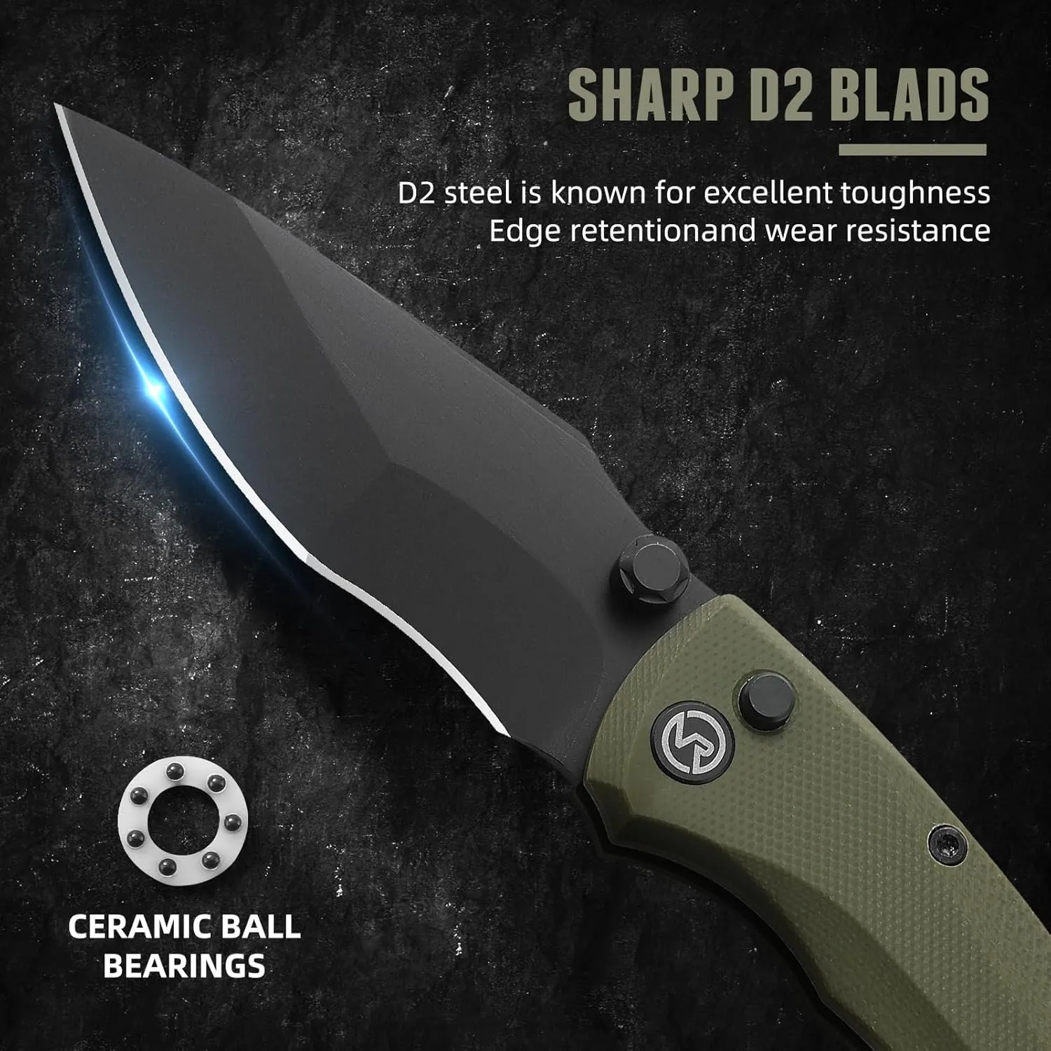VIRENKNIFE Pocket Folding Knife - Button Lock Knife with Thumb Stud Opener, 2.95" D2 Steel Blade G10 Handle Small EDC Knife with Pocket Clip for Men Women Gift,Sharp Camping Survival Hiking Knifes VRAN06-2