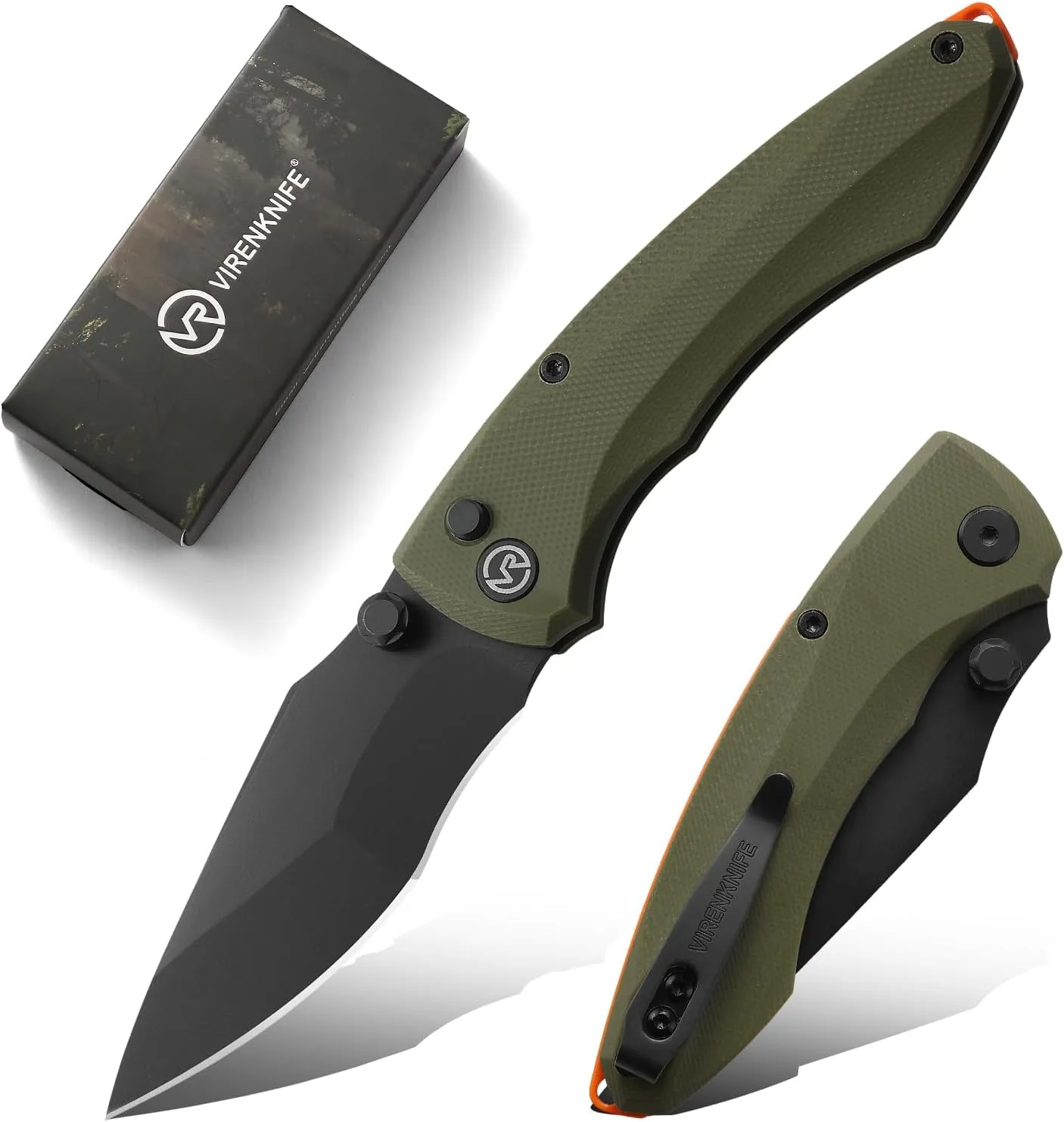 VIRENKNIFE Pocket Folding Knife - Button Lock Knife with Thumb Stud Opener, 2.95" D2 Steel Blade G10 Handle Small EDC Knife with Pocket Clip for Men Women Gift,Sharp Camping Survival Hiking Knifes VRAN06-2