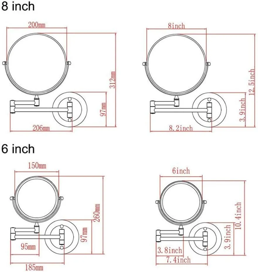 Wall Mounted Double Sided Makeup Mirrors Magnifying Extend Sturdy Adjustable Cosmetic Mirror Shaving Bathroom Vanity Mirror(10x,6inch)