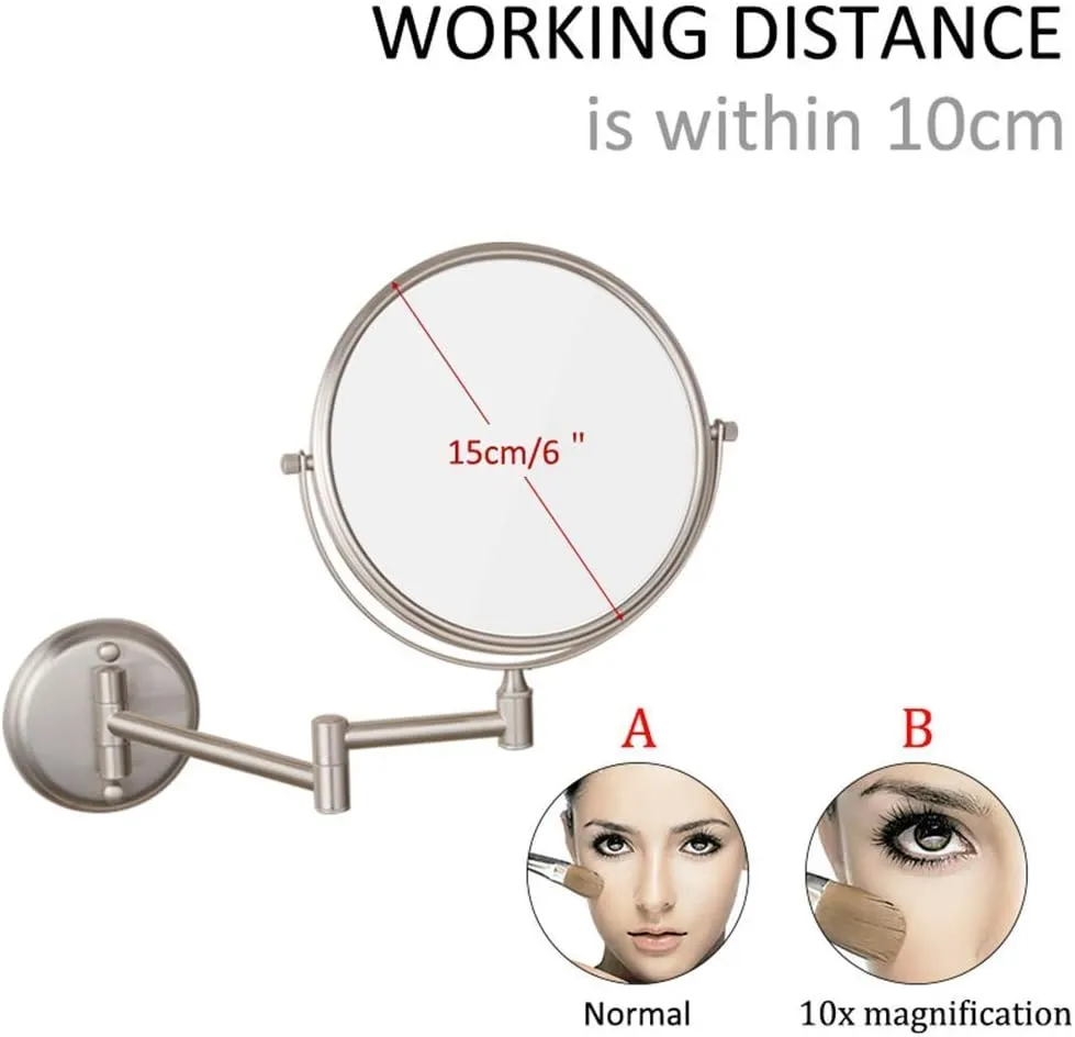 Wall Mounted Double Sided Makeup Mirrors Magnifying Extend Sturdy Adjustable Cosmetic Mirror Shaving Bathroom Vanity Mirror(10x,6inch)