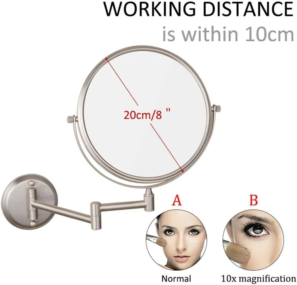 Wall Mounted Double Sided Makeup Mirrors Magnifying Extend Sturdy Adjustable Cosmetic Mirror Shaving Bathroom Vanity Mirror(10x,8inch)