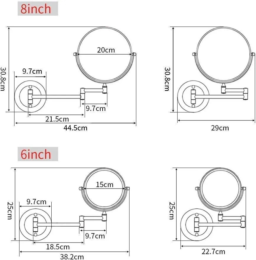 Wall Mounted Double Sided Makeup Mirrors Magnifying Extend Sturdy Adjustable Shaving Cosmetic Mirror(5X,8inch)
