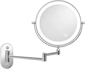 Wall Mounted Lighted Makeup Mirror 8 Inch Double Sided Wall Mounted Bathroom Extendable Magnify Vanity Mirror(Silver,5X)
