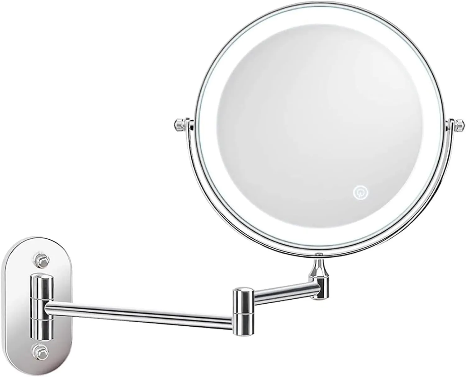Wall Mounted Lighted Makeup Mirror 8 Inch Double Sided Wall Mounted Bathroom Extendable Magnify Vanity Mirror(Silver,5X)