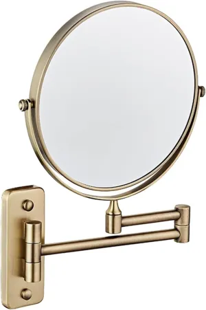 Wall Mounted Lighted Makeup Mirror 8Inch Double Sided Shaving Mirror with Magnifaction, 360 Swivel Extendable Arm Bathroom Vanity Mirrors(Bronze,5X)
