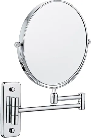 Wall Mounted Lighted Makeup Mirror 8Inch Double Sided Shaving Mirror with Magnifaction, 360 Swivel Extendable Arm Bathroom Vanity Mirrors(Silver,5X)