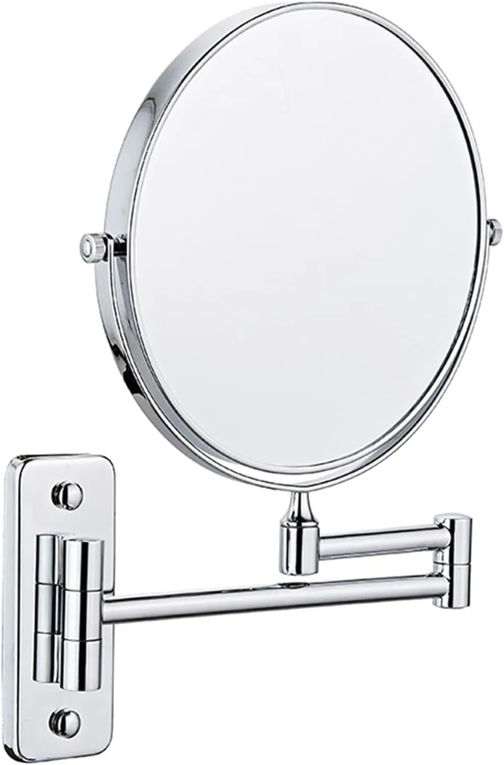 Wall Mounted Lighted Makeup Mirror 8Inch Double Sided Shaving Mirror with Magnifaction, 360 Swivel Extendable Arm Bathroom Vanity Mirrors(Silver,5X)