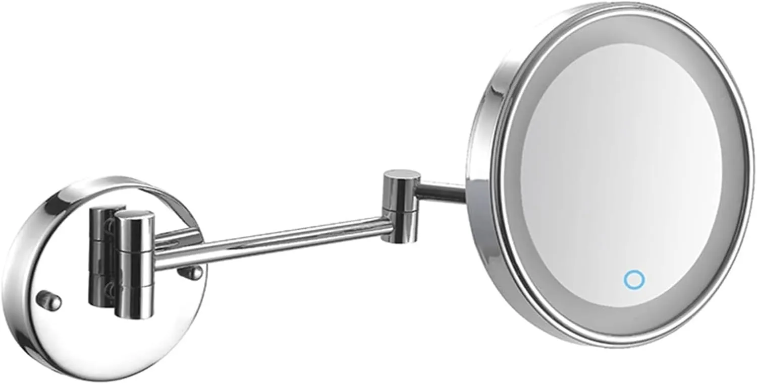 Wall Mounted Lighted Makeup Mirror Chrome LED Wall Mounted Vanity Mirror, Rotable Extendable Shaving Mirro(USB,5X)