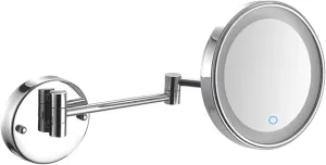 Wall Mounted Lighted Makeup Mirror Chrome LED Wall Mounted Vanity Mirror, Rotable Extendable Shaving Mirro(USB,5X)