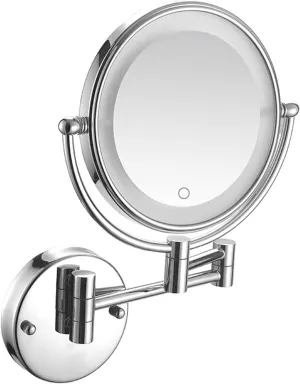 Wall Mounted Lighted Makeup Mirror Chrome Swivel Double Sided Wall Mounted Bathroom Magnify Vanity Mirror with Extendable Arm(Hardwired,7X)