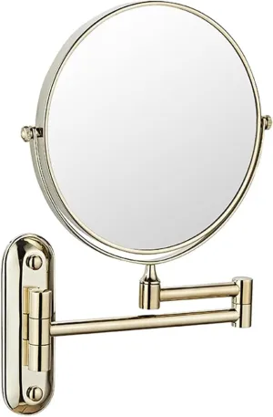 Wall Mounted Lighted Makeup Mirror Double Sided Shaving Magnifying Mirror, Wall Mounted Bathroom Extendable Cosmetic Vanity Mirrors(Gold,5X)