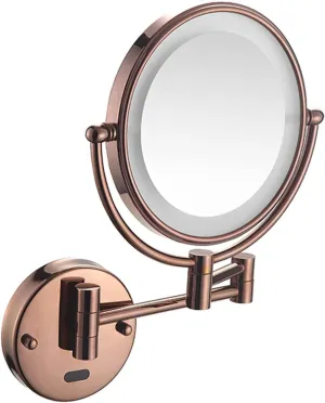Wall Mounted Lighted Makeup Mirror Double Sided Wall Mounted Swivel Extendable Vanity Mirror,Rose Gold,Hardwired(Rose Gold,USB)