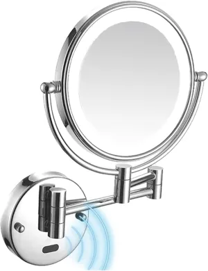 Wall Mounted Lighted Makeup Mirror Smart Sensor LED Makeup Mirror with Lights and Magnification, Chrome Double Sided Wall Mounted Extendable Vanity Mirror,Hardwired(USB,7X)