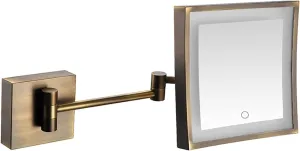 Wall Mounted Lighted Makeup Mirror Square LED Wall Mounted Bathroom Vanity Mirror, Rotable Extendable Shaving Mirror(Brass,USB)