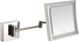 Wall Mounted Lighted Makeup Mirror Square LED Wall Mounted Bathroom Vanity Mirror, Rotable Extendable Shaving Mirror(Nickel,USB)