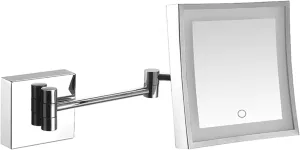 Wall Mounted Lighted Makeup Mirror Square LED Wall Mounted Bathroom Vanity Mirror, Rotable Extendable Shaving Mirror(Silver,Plug in)