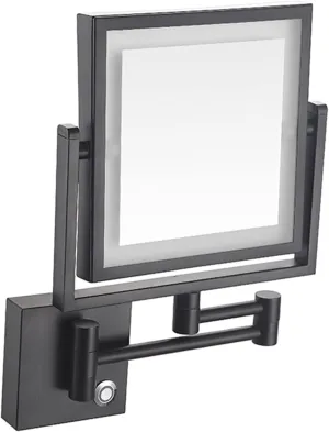 Wall Mounted Lighted Makeup Mirror Square Wall Mounted Double Sided 1X/3X Magnifying Mirror Rotation Extension Bathroom Mirror(Black,Plug in)